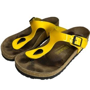 Birkenstock Gizeh Sunflower Yellow Kario Patent Leather Sandals Size 7